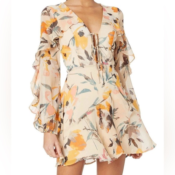 BCBGeneration Dresses & Skirts - BCBGeneration Floral Long Sleeve Dress - Cream and Orange